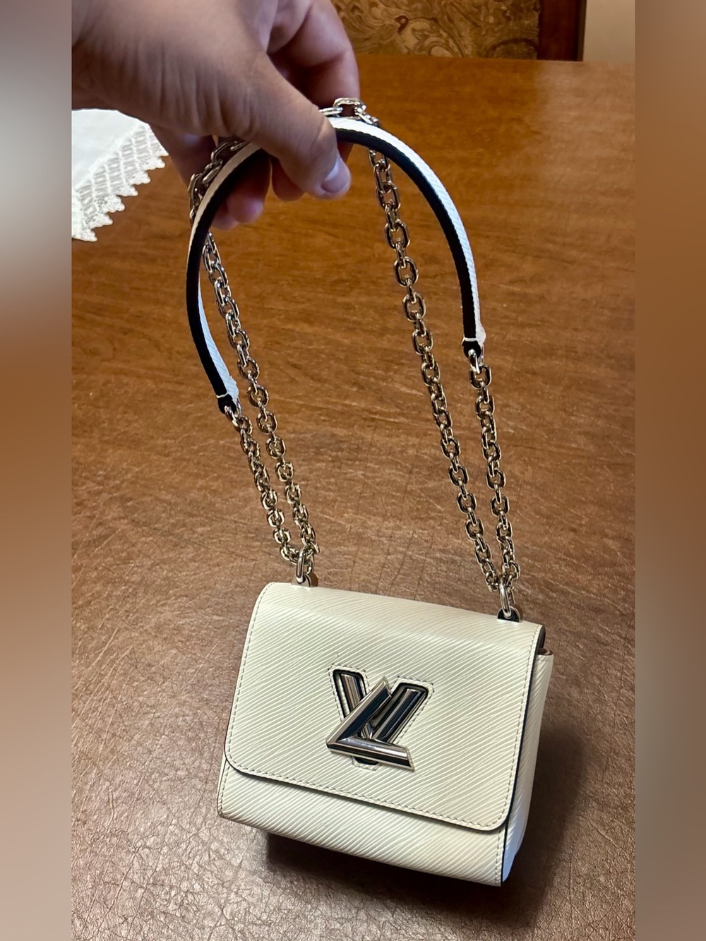 LV Mini Ivorie Epi Leather Bag with silverLV lock and chain strap